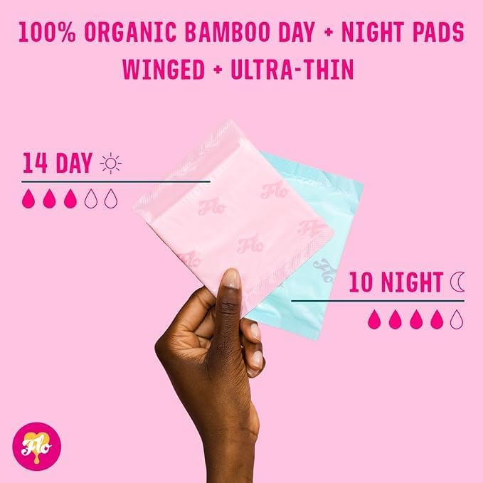 FLO - Organic Bamboo Pads, Day &amp; Night Combo Pack, 15 Count