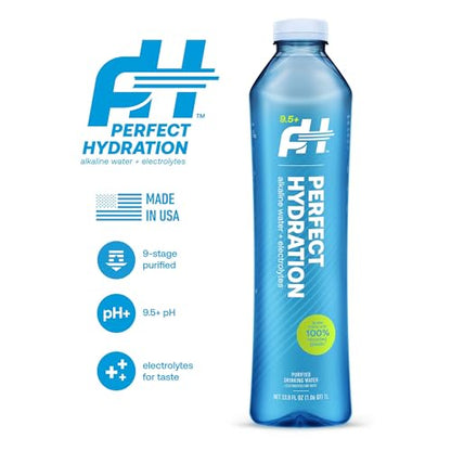 Perfect Hydration 9.5+ pH Alkaline Drinking Water, 20-Ounce Bottle, Made in the USA, Case of 24