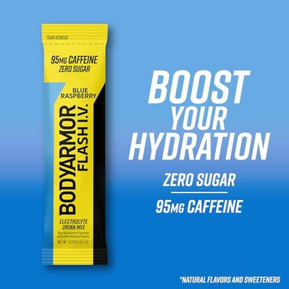 BODYARMOR Flash IV Electrolyte Packets, Strawberry Kiwi - Zero Sugar Drink Mix, Single Serve Packs, Coconut Water Powder (6 Count)