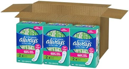 Always Ultra Thin Pads with Wings, Size 2, Long Super, 58 Count