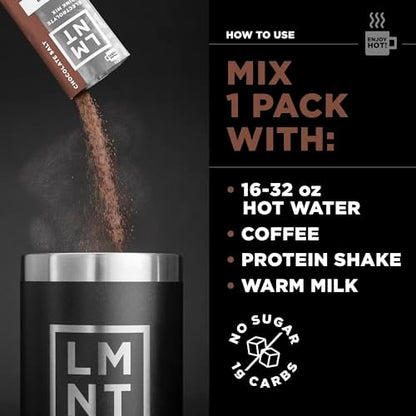 Drink LMNT Zero Sugar Hot Chocolate or Coffee Mixer - Chocolate Salt | Drink Mix | 30-Count