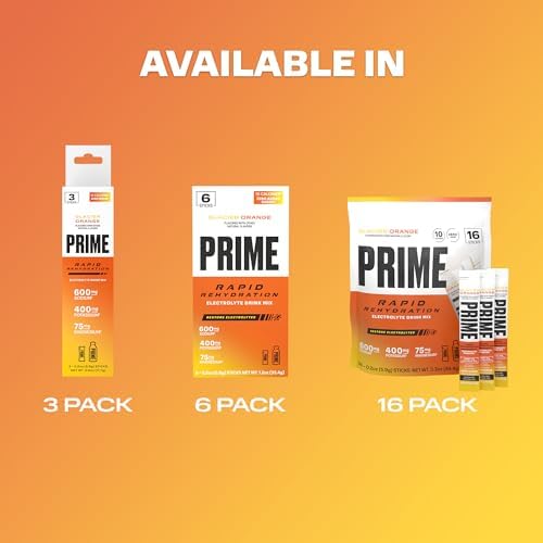 Prime Rapid Rehydration Electrolyte Powder Sticks, Berry Citrus Rush, Sugar Free Hydration Drink Mix with Sodium, Potassium &amp; B Vitamins, Caffeine Free, 16 Count