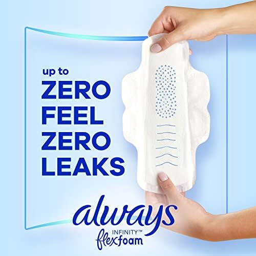 Always Infinity Feminine Pads for Women, Flexfoam Pads with Wings, Size 2, Heavy Absorbency, Unscented, 46 Count