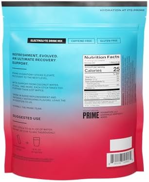 PRIME HYDRATION+ Sticks Strawberry Banana | Hydration Powder Single Serve Sticks | Electrolyte Powder On The Go | Low Sugar | Caffeine-Free | Vegan | 16 Sticks
