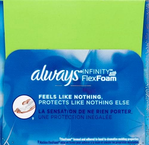 Always Infinity Feminine Pads for Women, Flexfoam Pads with Wings, Size 2, Heavy Absorbency, Unscented, 46 Count