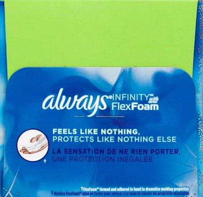 Always Infinity Feminine Pads for Women, Flexfoam Pads with Wings, Size 2, Heavy Absorbency, Unscented, 46 Count