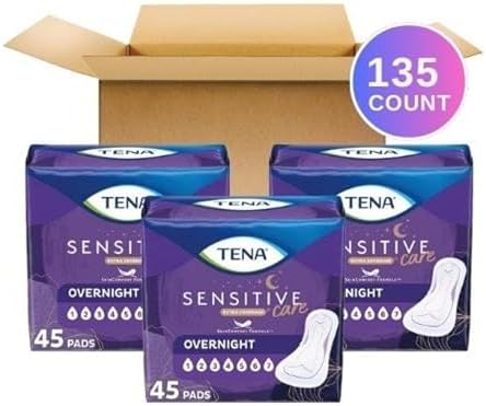 TENA Sensitive Care Incontinence Pads, Bladder Control, Postpartum for Women, Overnight Absorbency, Extra Coverage, 90 Count