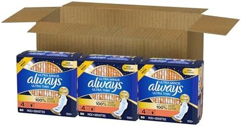 Always Maxi Overnight Pads with Wings for Women, Size 4, Overnight Absorbency, Unscented, 33 Count
