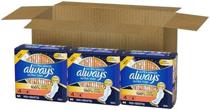 Always Maxi Overnight Pads with Wings for Women, Size 4, Overnight Absorbency, Unscented, 33 Count