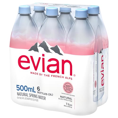 evian Natural Spring Water, PH Balanced with Natural Electrolytes, 16.9fl oz./500mL Bottles (pack of 24)