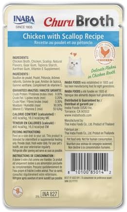 INABA Churu Broth for Cats Senior 10+, Side Dish Pouch, 1.4 Ounces per Pouch, 12 Pouches Total, Chicken &amp; Tuna Recipe