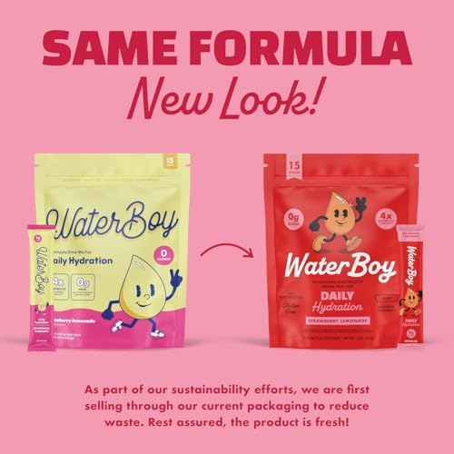 Waterboy Daily Hydration | 1,570mg Electrolyte Powder Packets | No Sugar, All Natural, Gluten Free, Zero Calories | 15 Drink Stick Mixes (Watermelon)