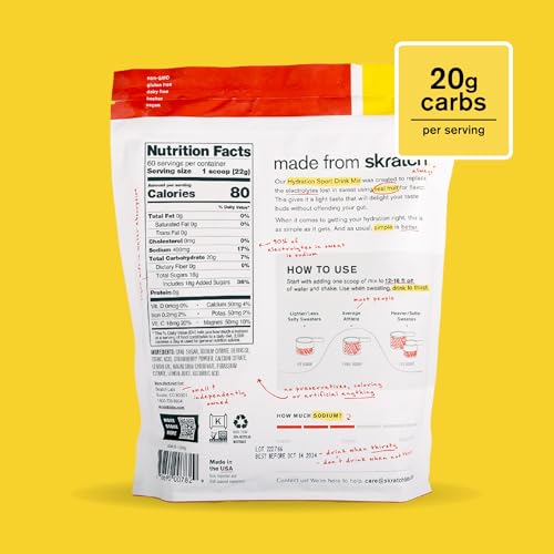 Skratch Labs Hydration Powder | Sport Drink Mix | Electrolytes Powder for Exercise, Endurance, and Performance | Lemon + Lime | 20 Servings | Non-GMO, Vegan, Kosher
