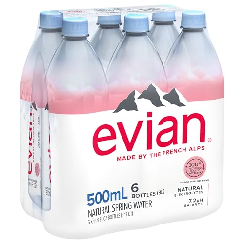 evian Natural Spring Water, PH Balanced with Natural Electrolytes, 16.9fl oz./500mL Bottles (pack of 24)