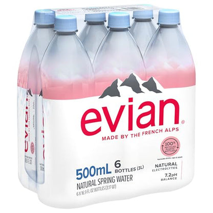 evian Natural Spring Water, PH Balanced with Natural Electrolytes, 16.9fl oz./500mL Bottles (pack of 24)