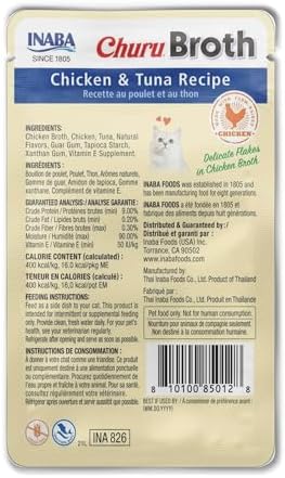 INABA Churu Broth for Cats Senior 10+, Side Dish Pouch, 1.4 Ounces per Pouch, 12 Pouches Total, Chicken &amp; Tuna Recipe