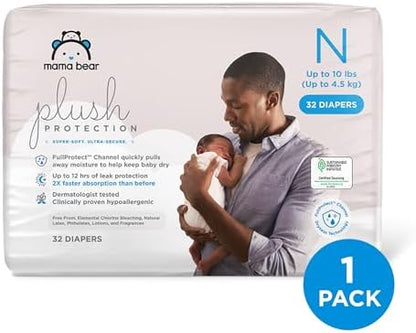 Amazon Brand - Mama Bear Plush Protection Diapers - Size 5, 31 Count, Hypoallergenic Premium Disposable Baby Diapers, White and Cloud Dreams