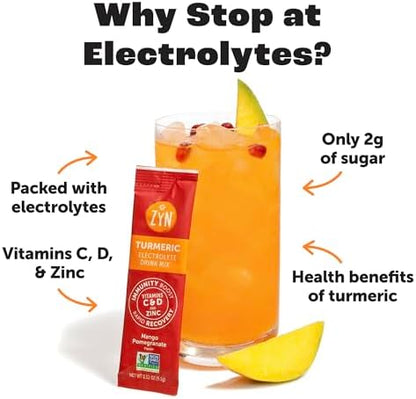 ZYN Electrolyte Drink Mix Hydration Packets, Electrolytes Powder, Hydration Packets w/Turmeric Curcumin, Vitamin C and D, Zinc, Hydrate Electrolyte Powder Packets for Wellness, Variety Pack of 24