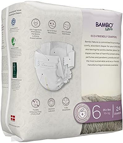 Bambo Nature Premium Eco-Friendly Baby Diapers, Size 5 (27-40 Lbs), 150 Count (6 Packs of 25)