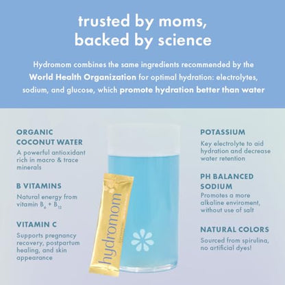 Boobie Hydromom Superfood Electrolyte Drink Mix, Blue Raspberry Lemonade | Refreshing Energy &amp; Hydration Boost for Mamas | On-The-Go &amp; Travel Essentials for Pregnancy, Lactation, &amp; Beyond, 15 Packets