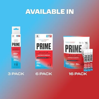 Prime Rapid Rehydration Electrolyte Powder Sticks, Berry Citrus Rush, Sugar Free Hydration Drink Mix with Sodium, Potassium &amp; B Vitamins, Caffeine Free, 16 Count
