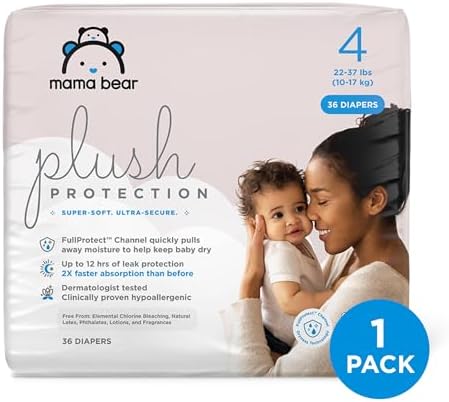 Amazon Brand - Mama Bear Plush Protection Diapers - Size 5, 31 Count, Hypoallergenic Premium Disposable Baby Diapers, White and Cloud Dreams