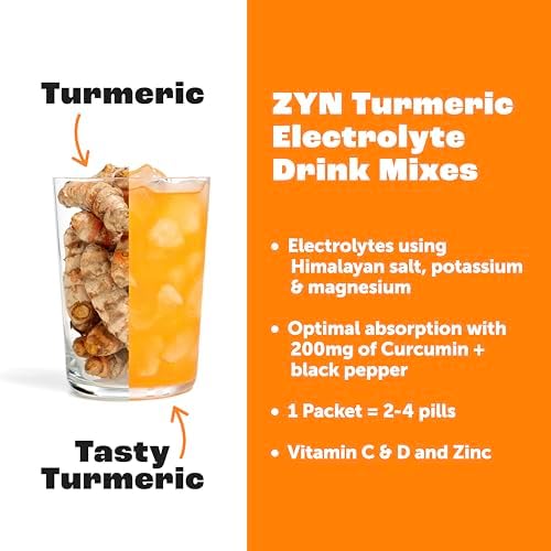 ZYN Electrolyte Drink Mix Hydration Packets, Electrolytes Powder, Hydration Packets w/Turmeric Curcumin, Vitamin C and D, Zinc, Hydrate Electrolyte Powder Packets for Wellness, Variety Pack of 24