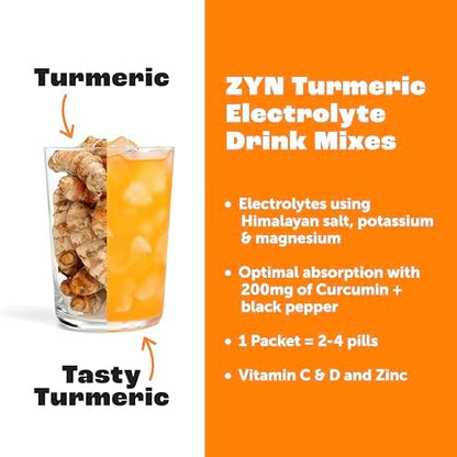 ZYN Electrolyte Drink Mix Hydration Packets, Electrolytes Powder, Hydration Packets w/Turmeric Curcumin, Vitamin C and D, Zinc, Hydrate Electrolyte Powder Packets for Wellness, Variety Pack of 24