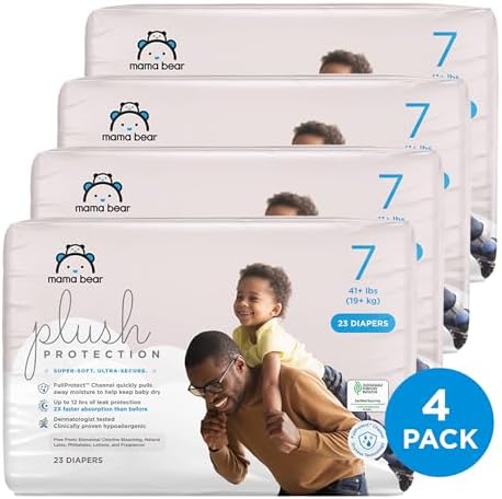 Amazon Brand - Mama Bear Plush Protection Diapers - Size 5, 31 Count, Hypoallergenic Premium Disposable Baby Diapers, White and Cloud Dreams