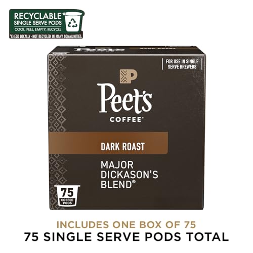 Peet's Coffee, Dark Roast Single Serve Coffee Pods - Major Dickason's Blend 75 Count (1 Box of 75 Pods)