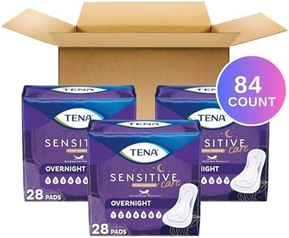 TENA Sensitive Care Incontinence Pads, Bladder Control, Postpartum for Women, Overnight Absorbency, Extra Coverage, 90 Count