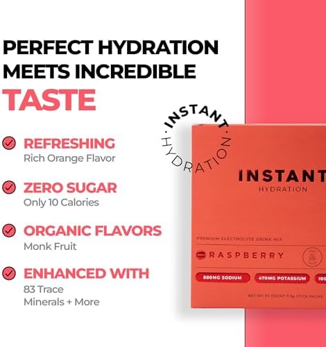 Instant Hydration Electrolytes Powder Packets - Raspberry Electrolyte Drink Mix - Zero Sugar - Keto, Vegan, Gluten-Free, Non-GMO - Boost Recovery, Brain Health, Muscle &amp; Tissue Support- 30 Sticks