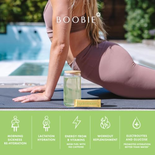 Boobie Hydromom Superfood Electrolyte Drink Mix, Blue Raspberry Lemonade | Refreshing Energy &amp; Hydration Boost for Mamas | On-The-Go &amp; Travel Essentials for Pregnancy, Lactation, &amp; Beyond, 15 Packets