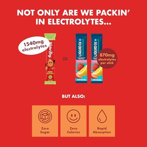 Waterboy Daily Hydration | 1,570mg Electrolyte Powder Packets | No Sugar, All Natural, Gluten Free, Zero Calories | 15 Drink Stick Mixes (Watermelon)