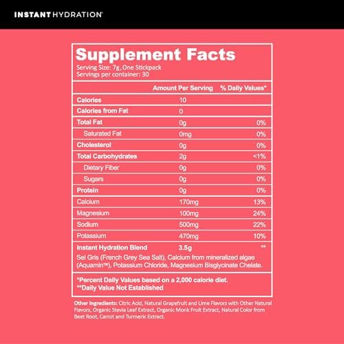 Instant Hydration Electrolytes Powder Packets - Raspberry Electrolyte Drink Mix - Zero Sugar - Keto, Vegan, Gluten-Free, Non-GMO - Boost Recovery, Brain Health, Muscle &amp; Tissue Support- 30 Sticks
