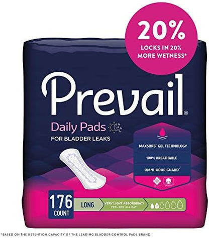 Prevail Plus | Long Length Incontinence Bladder Control Pads | Ultimate Absorbency | 90 Count (2 packs or 45)