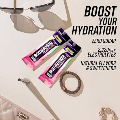 BODYARMOR Flash IV Electrolyte Packets, Strawberry Kiwi - Zero Sugar Drink Mix, Single Serve Packs, Coconut Water Powder (6 Count)