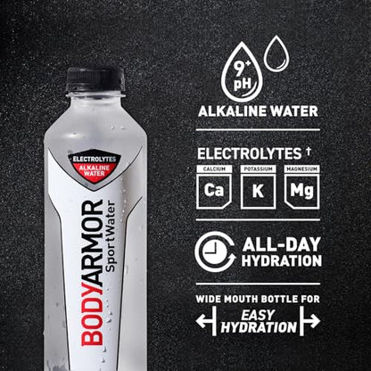 BODYARMOR SportWater Alkaline Water, Superior Hydration, High Alkaline Water pH 9+, Electrolytes, Perfect for your Active Lifestyle, 1 Liter (Pack of 12)