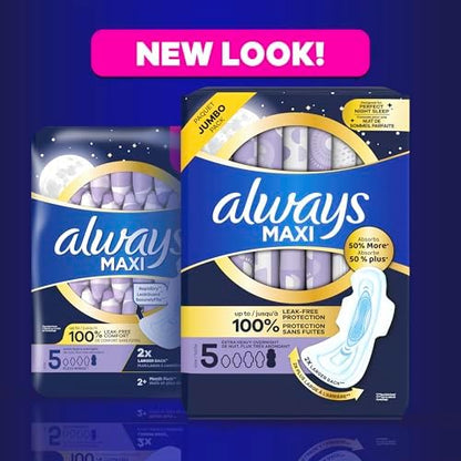 Always Maxi Overnight Pads with Wings for Women, Size 4, Overnight Absorbency, Unscented, 33 Count