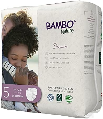 Bambo Nature Premium Eco-Friendly Baby Diapers, Size 5 (27-40 Lbs), 150 Count (6 Packs of 25)