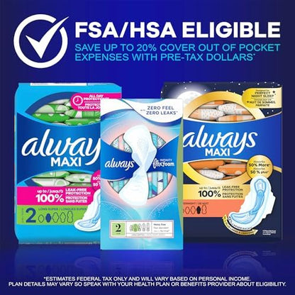 Always Maxi Overnight Pads with Wings for Women, Size 4, Overnight Absorbency, Unscented, 33 Count