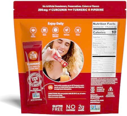 ZYN Electrolyte Drink Mix Hydration Packets, Electrolytes Powder, Hydration Packets w/Turmeric Curcumin, Vitamin C and D, Zinc, Hydrate Electrolyte Powder Packets for Wellness, Variety Pack of 24