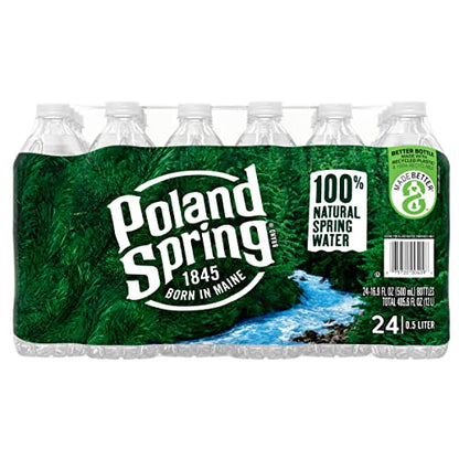 Poland Spring Maine Spring Water Bottles, 24 Pack – Crisp, Still Bottled Water with Naturally Balanced Occurring Minerals &amp; Electrolytes for Taste - 16.9 Fl Oz