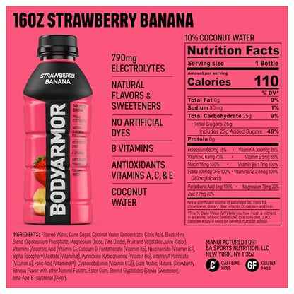 BODYARMOR Sports Drink Sports Beverage, Orange Mango, Coconut Water Hydration, Natural Flavors With Vitamins, Potassium-Packed Electrolytes, Perfect For Athletes, 16 Fl Oz (Pack of 12)
