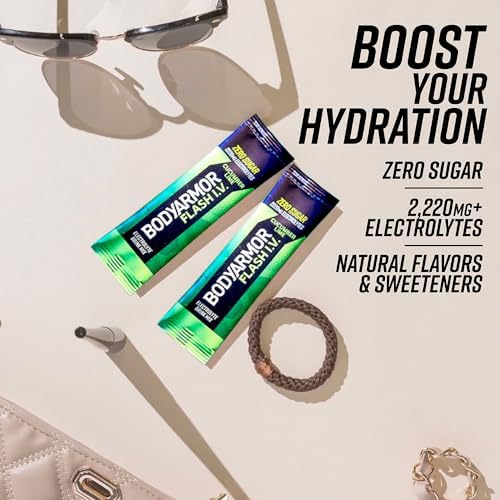 BODYARMOR Flash IV Electrolyte Packets, Strawberry Kiwi - Zero Sugar Drink Mix, Single Serve Packs, Coconut Water Powder (6 Count)