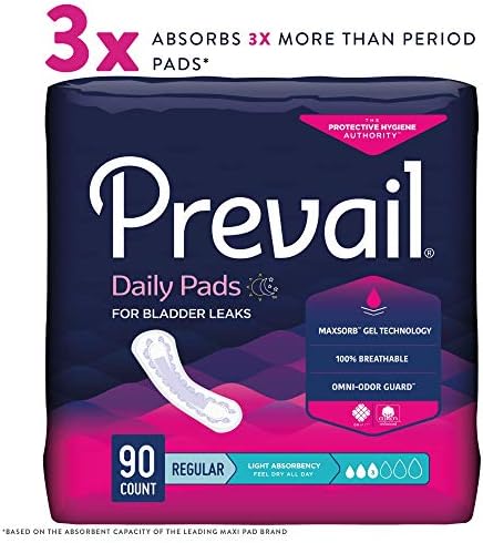 Prevail Plus | Long Length Incontinence Bladder Control Pads | Ultimate Absorbency | 90 Count (2 packs or 45)