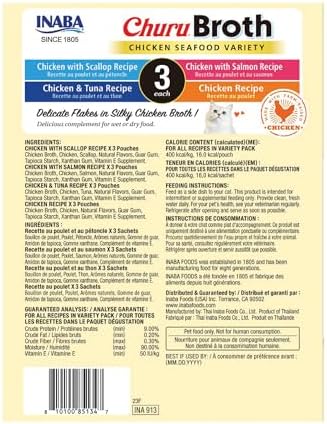 INABA Churu Broth for Cats Senior 10+, Side Dish Pouch, 1.4 Ounces per Pouch, 12 Pouches Total, Chicken &amp; Tuna Recipe