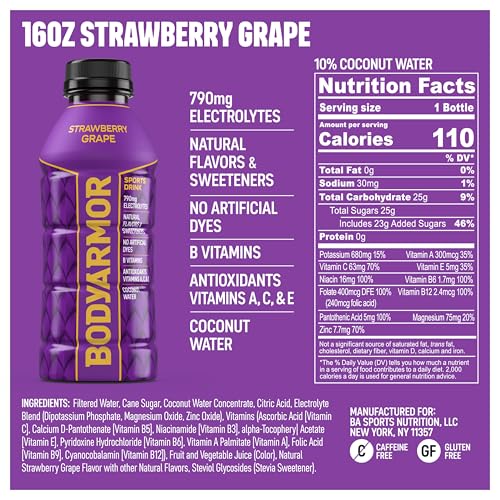 BODYARMOR Sports Drink Sports Beverage, Orange Mango, Coconut Water Hydration, Natural Flavors With Vitamins, Potassium-Packed Electrolytes, Perfect For Athletes, 16 Fl Oz (Pack of 12)