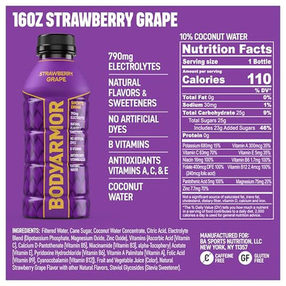 BODYARMOR Sports Drink Sports Beverage, Orange Mango, Coconut Water Hydration, Natural Flavors With Vitamins, Potassium-Packed Electrolytes, Perfect For Athletes, 16 Fl Oz (Pack of 12)