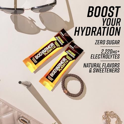 BODYARMOR Flash IV Electrolyte Packets, Strawberry Kiwi - Zero Sugar Drink Mix, Single Serve Packs, Coconut Water Powder (6 Count)